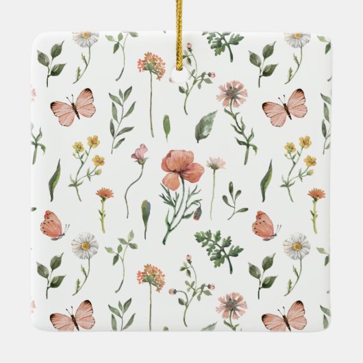 ワイルドフラワーバタフライベビーガール1stクリスマス セラミックオーナメント (裏面)