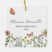 ワイルドフラワーバタフライベビーガール1stクリスマス セラミックオーナメント (正面)