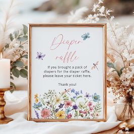 ワイルドフラワーバタフライベビーシャワーおむつラッフル ポスター