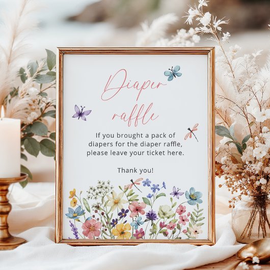 ワイルドフラワーバタフライベビーシャワーおむつラッフル ポスター