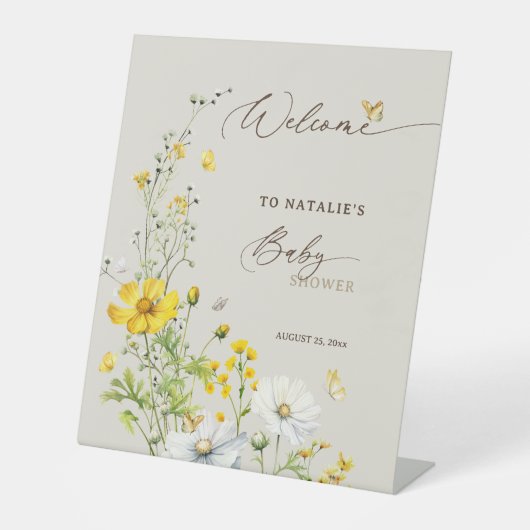 ワイルドフラワーバタフライベビーシャワーへようこそ 台座サイン (正面)
