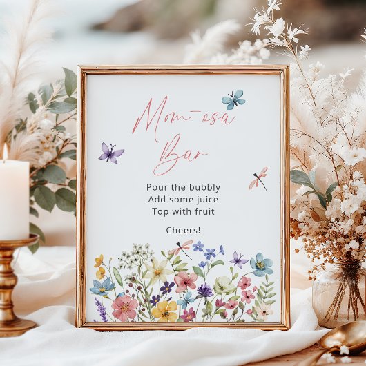 ワイルドフラワーバタフライベビーシャワーモモモモザバー ポスター