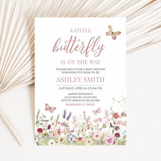 ワイルドフラワーバタフライベビーシャワー 招待状
