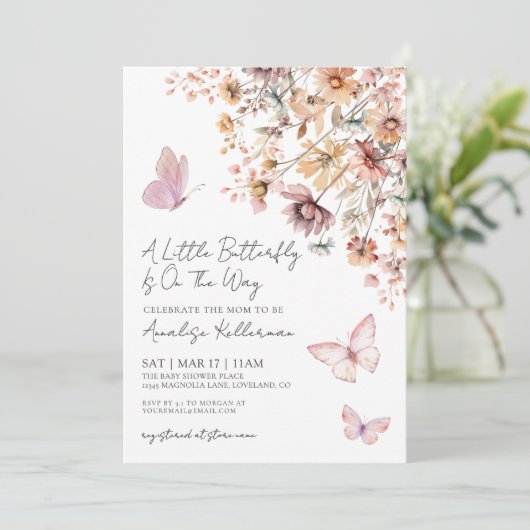 ワイルドフラワーバタフライベビーシャワー 招待状 (スタンド正面)