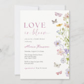 ワイルドフラワーバタフライラブ開花ブライダルシャワー 招待状 (正面)