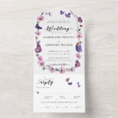 ワイルドフラワーバタフライロマンティックガーデン結婚パーティー オールインワン招待状 (内側)