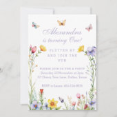 ワイルドフラワーバタフライワンベビーガール1st誕生日 招待状 (正面)