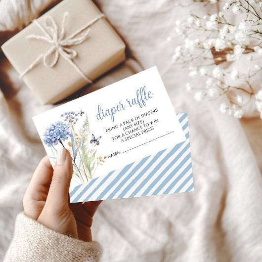 ワイルドフラワーバタフライ男の赤ちゃんシャワーおむつラッフル エンクロージャーカード