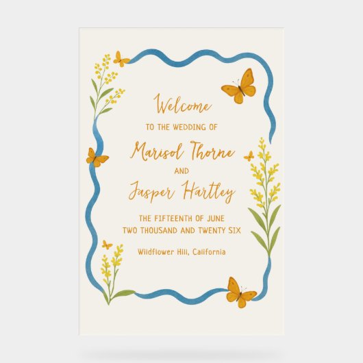 ワイルドフラワーバタフライ結婚ウェーブサイン アクリルサイン (正面)