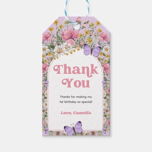 ワイルドフラワーバタフライ誕生日ありがとう ギフトタグ (正面)