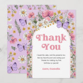 ワイルドフラワーバタフライ誕生日ありがとう サンキューカード (正面/裏面)