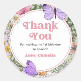 ワイルドフラワーバタフライ誕生日ありがとう ラウンドシール