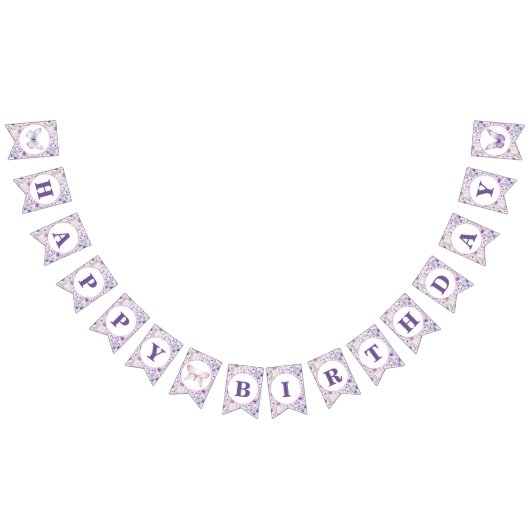 ワイルドフラワーバタフライ誕生日バナーフラグ バンティングフラッグ (全)