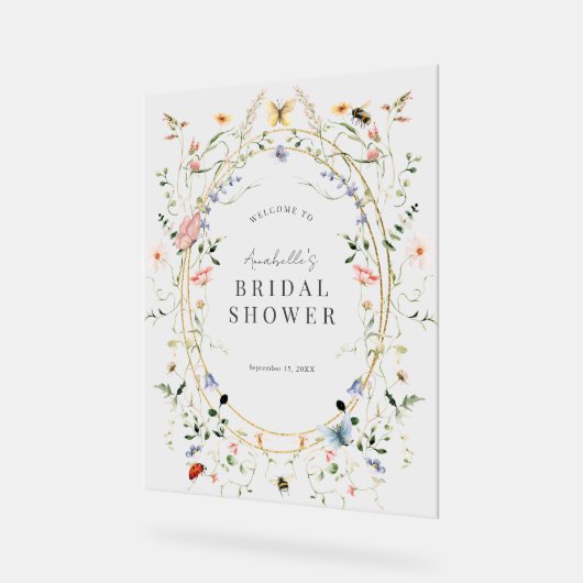 ワイルドフラワーバタフライ ビー ブライダルシャワー ウェルカム アクリルサイン (傾斜)