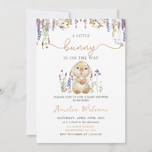 ワイルドフラワーバニーイースターベイビーシャワー招待状 招待状 (正面)