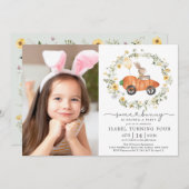 ワイルドフラワーバニーウサギイースター誕生日写真 招待状 (正面/裏面)