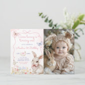 ワイルドフラワーバニーピンクガール誕生日写真 招待状 (スタンド正面)