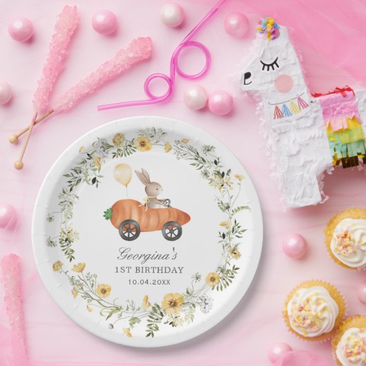 ワイルドフラワーバニーラビットキャロットカーバースデーパーティー ペーパープレート (パーティー)