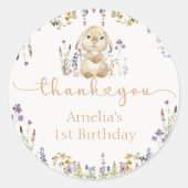 ワイルドフラワーバニーラビット誕生日ステッカー ラウンドシール (正面)