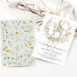 ワイルドフラワーバニーラムバルーンニュートラルベビーシャワー 招待状