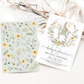 ワイルドフラワーバニーラムバルーンニュートラルベビーシャワー 招待状