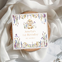 ワイルドフラワーバニー誕生日ペーパーナプキン スタンダードカクテルナプキン