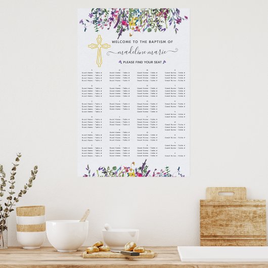 ワイルドフラワーバプテスマのアルファベット式座席表 ポスター (キッチン)