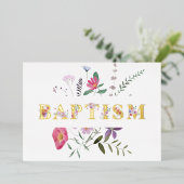 ワイルドフラワーバプテスマエレガントホイル招待状 箔招待状 (立ち正面)