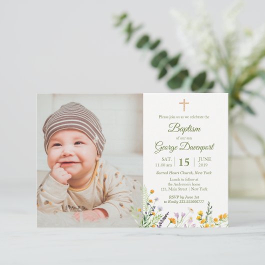 ワイルドフラワーバプテスマカスタムス写真招待状 招待状 (スタンド正面)