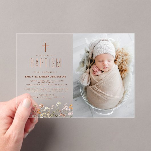 ワイルドフラワーバプテスマ写真ガーデン開花 アクリル招待状 (インサイチュ (ポータブル))