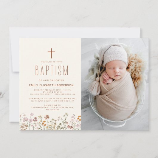 ワイルドフラワーバプテスマ写真ガーデン開花 招待状 (正面)