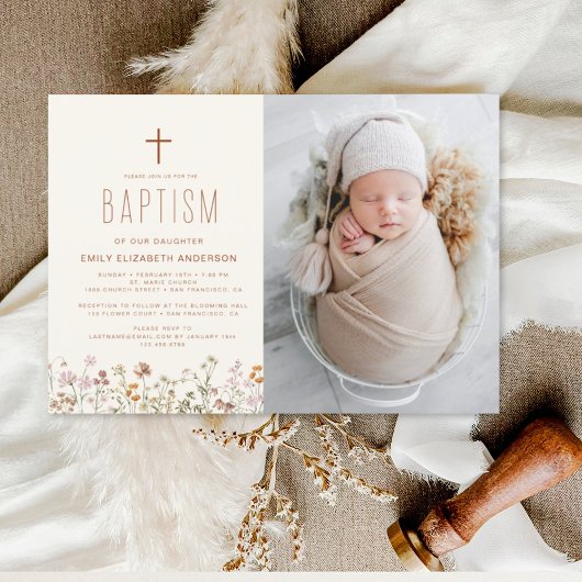 ワイルドフラワーバプテスマ写真ガーデン開花 招待状