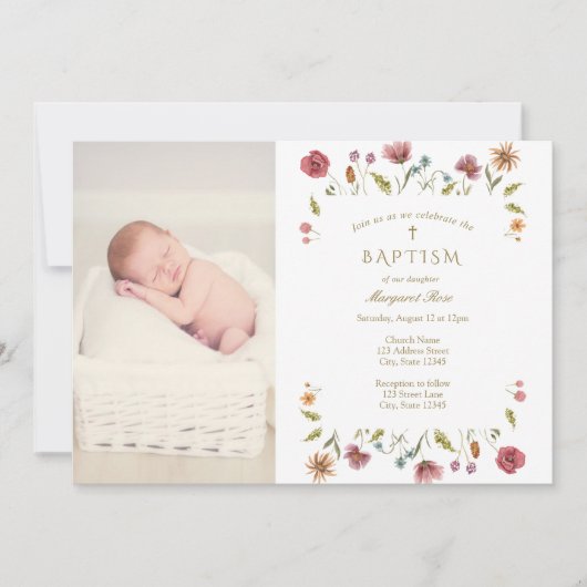 ワイルドフラワーバプテスマ写真 招待状 (正面)