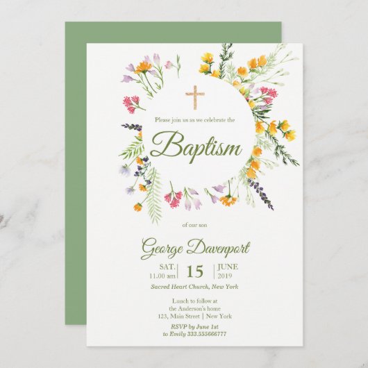 ワイルドフラワーバプテスマ宗教イベント招待状 招待状 (正面/裏面)