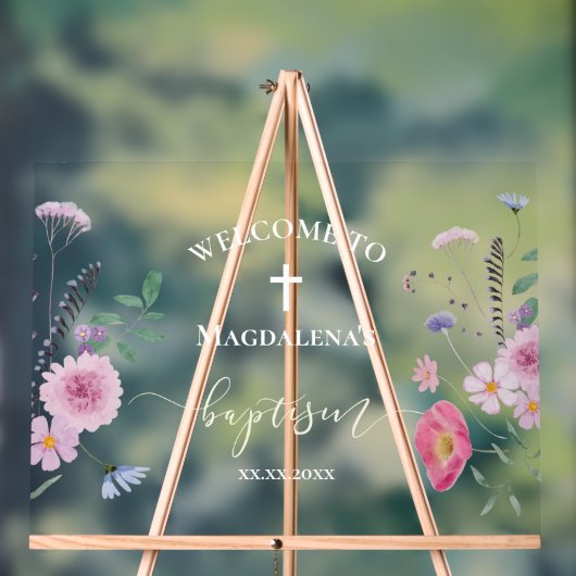ワイルドフラワーバプテスマ歓迎サイン アクリルサイン (ニュートラル)