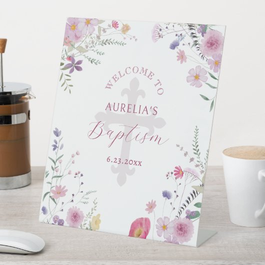 ワイルドフラワーバプテスムウェルカムペデスタルサイン 台座サイン (インサイチュ)