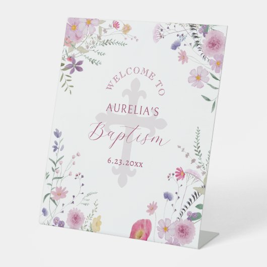ワイルドフラワーバプテスムウェルカムペデスタルサイン 台座サイン (正面)