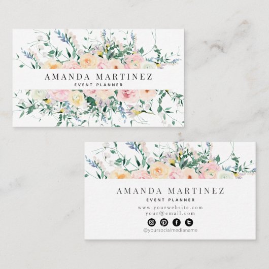 ワイルドフラワーバラウォーターカラーソーシャルメディア 名刺 (正面/裏面)