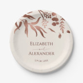 ワイルドフラワーバラゴールド結婚フォイル ペーパープレート (正面)