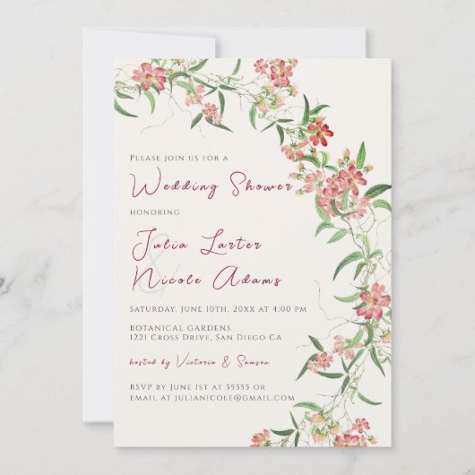 ワイルドフラワーバラ春ガーランドウェディングシャワー 招待状 (正面)