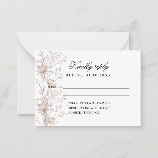 ワイルドフラワーバラ結婚金ゴールドの応答RSVP ノートカード (正面)