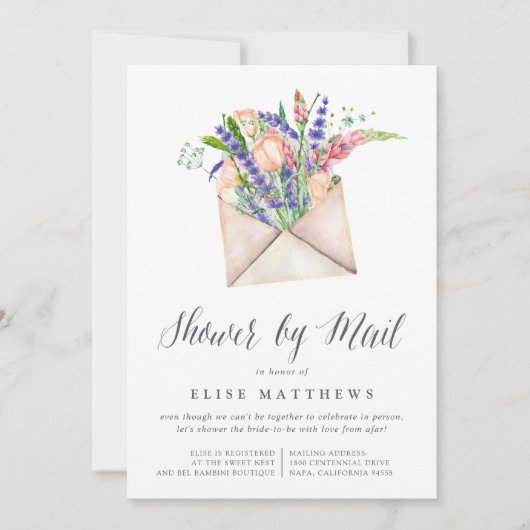 ワイルドフラワーバーチャルベビーまたはブライダルシャワーバイメール 招待状 (正面)