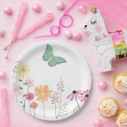ワイルドフラワーバードバタフライガールズバースデーパーティー ペーパープレート (パーティー)
