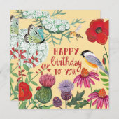 ワイルドフラワーバード誕生日グリーティングカード (正面/裏面)