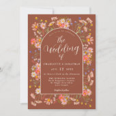 ワイルドフラワーバーンオレンジテラコッタ秋の結婚式 招待状 (正面)