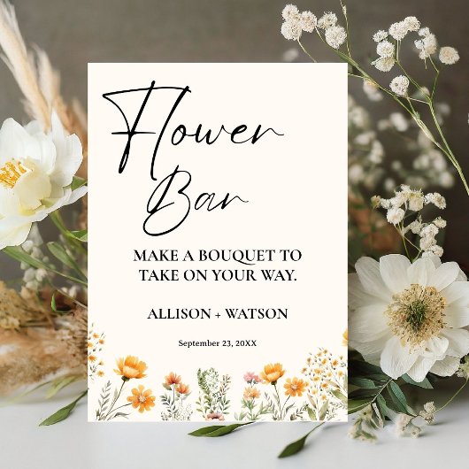 ワイルドフラワーバー標識ブライダルシャワー花 台座サイン