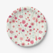 ワイルドフラワーパターンピンククリームイエロー ペーパープレート (正面)