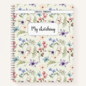 ワイルドフラワーパターン名前をカスタムするスケッチ ノートブック (正面)