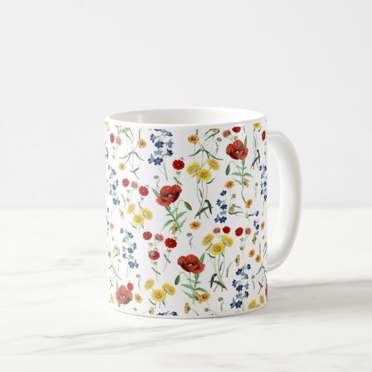 ワイルドフラワーパターン植物性イラストレーション コーヒーマグカップ (正面右)