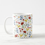 ワイルドフラワーパターン植物性イラストレーション コーヒーマグカップ (左)